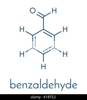 Benzaldehyd bittere Mandel geruch Molekül. Skelettmuskulatur Formel. Stock Vektor