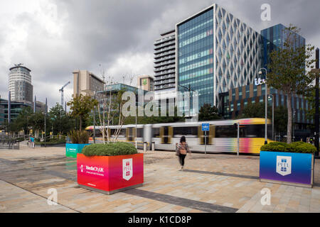 MediaCityUK ist ein 200 Morgen besetzt kommerzielle gemischt genutzte Immobilie Entwicklung an den Ufern des Manchester Ship Canal in Salford Quays und Trafford, Greater Manchester, England. Großbritannien Stockfoto