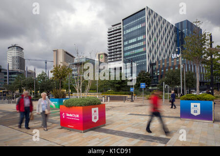 MediaCityUK ist ein 200 Morgen besetzt kommerzielle gemischt genutzte Immobilie Entwicklung an den Ufern des Manchester Ship Canal in Salford Quays und Trafford, Greater Manchester, England. Großbritannien Stockfoto