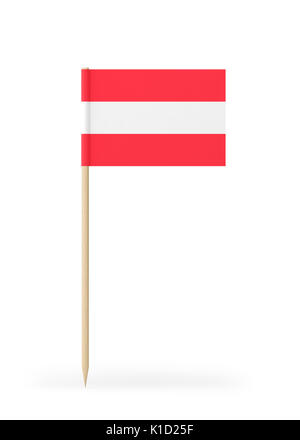 Kleine Österreichische Fahne auf einem Zahnstocher. Die Flagge hat freundlich ausführlichen Papier Textur. Hochwertige 3D-Render. Auf weissem Hintergrund. 3D-Rendering. Stockfoto