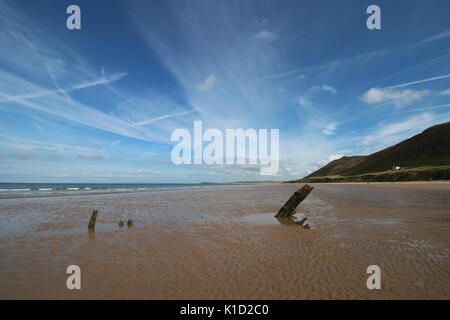Rhossili Bay und bleibt der Helvetia Wrack, Gower, South Wales, Großbritannien Stockfoto