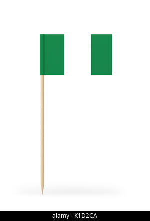 Kleine Nigeria Flagge auf einem Zahnstocher. Die Flagge hat freundlich ausführlichen Papier Textur. Hochwertige 3D-Render. Auf weissem Hintergrund. 3D-Rendering. Stockfoto