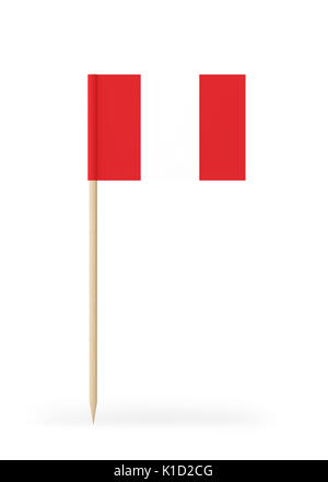 Kleine Peru Flagge auf einem Zahnstocher. Die Flagge hat freundlich ausführlichen Papier Textur. Hochwertige 3D-Render. Auf weissem Hintergrund. 3D-Rendering. Stockfoto