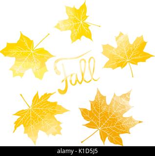 Herbst Schriftzug und Gelb Herbst farbige Maple Leaves watercolor Imitation Vector Illustration Stock Vektor