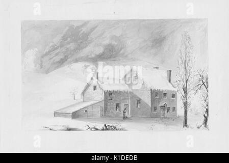 Eine Abbildung, die George Washington's Hauptquartier, in dem Isaac Potts Haus, im Winter 1777-1778, Valley Forge, Pennsylvania, 1777. Von der New York Public Library. Stockfoto