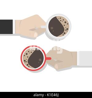 Zwei Hände mit Tassen Kaffee. Flachbild Vektor-illustration isoliert Stock Vektor