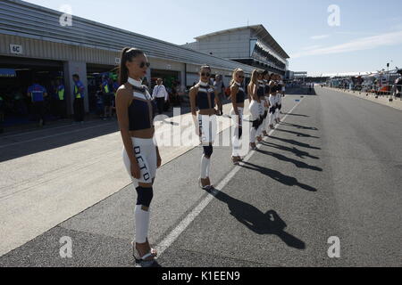 Silverstone, Großbritannien. 27 Aug, 2017. Octo promo Mädchen Line up vor der OCTO britischen MotoGP Credit: Motofoto/Alamy leben Nachrichten Stockfoto