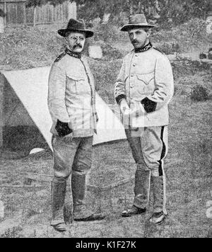 Oberst Leonard Wood und Oberstleutnant Theodore Roosevelt, erste United States Freiwillige Kavallerie Regiments, Spanisch-Amerikanischen Krieg, 1898. Stockfoto