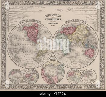 Karte der Welt in zwei Hemisphären, mit anderen Projektionen enthalten, 1900. Von der New York Public Library. Stockfoto