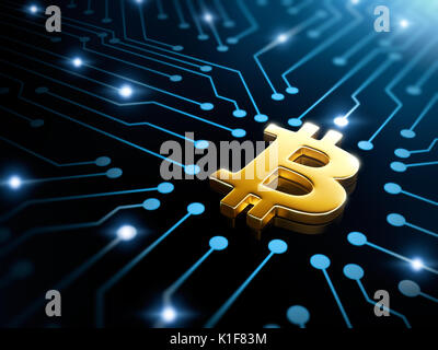 Bitcoin Symbol an Stromkreis konvergierenden Punkt Stockfoto