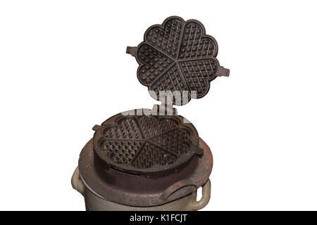 Antiker Waffeleisen-Hersteller für den offenen Kamin. Stockfoto