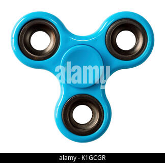 Finger Spinner aus blauem Kunststoff auf einer isolierten weißen Hintergrund Stockfoto