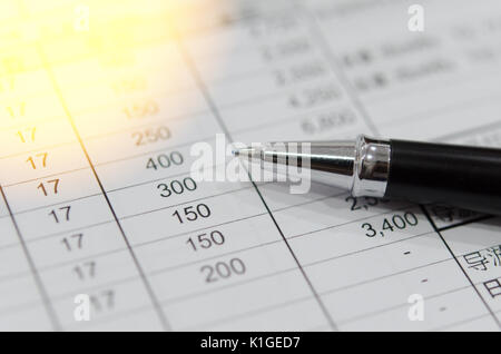 Close up of pen on document paper in work for business concept. Stockfoto