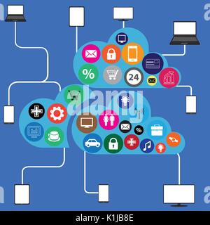 Cloud Computing Konzept, mit bunten-Symbol. Vector Illustration Stock Vektor
