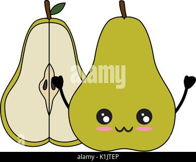 Birne köstliche Frucht niedlich Kawaii cartoon Symbol Vektor illustration Design Stock Vektor