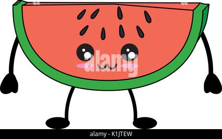 Wassermelone süße Frucht niedlich Kawaii cartoon Symbol Vektor illustration Design Stock Vektor