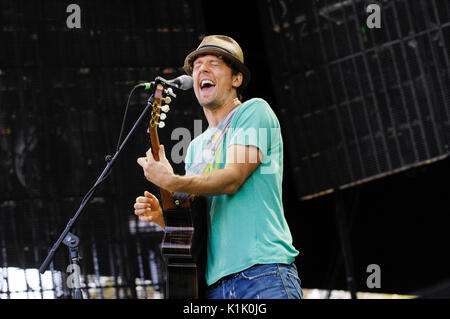 Jason Mraz führt 2009 Außerhalb landet Festival Golden Gate Park San Francisco August 29,2009. Stockfoto
