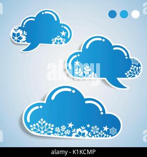 Abstrakte blaue Wolke geformt Papier Schneiden Speech Bubble Konzept - ClipArts für Web- und kreative Design-Vorlage - frei editierbare Vector Illustration Stock Vektor