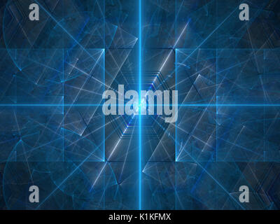 Blau leuchtende Laserstrahlen, computer-generierte Zusammenfassung Hintergrund, 3D-Rendering Stockfoto