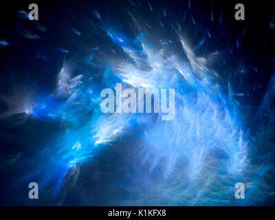 Blau leuchtende leuchtende Fraktal, computer-generierte Zusammenfassung Hintergrund, 3D-Rendering Stockfoto