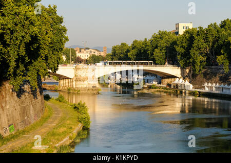 Den Tiber mit dem Ponte Garibaldi in Rom, Italien Stockfoto