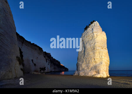 Pizzomunno, Kalkfelsen am Strand, Sehenswürdigkeiten von Vieste, Gargano, Provinz Foggia, Apulien, Italien Stockfoto