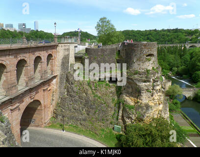 Pont du Chateau und Bock Kasematten in der Stadt Luxemburg, Luxemburg Stockfoto