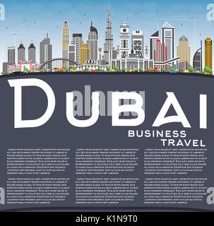 Dubai uae Skyline mit grauen Gebäude, blauer Himmel und Kopieren. Vector Illustration. Business Travel und Tourismus Abbildung mit moderner Architektur. Stock Vektor