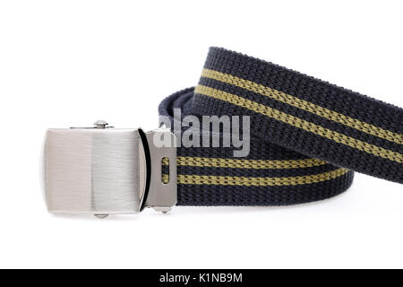Blaue Farbe canvas Belt auf weißem Hintergrund Stockfoto