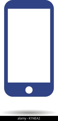 Telefon oder Smartphone blaue Symbol, Vector Illustration in Touchscreen Stil mit Schatten. Stock Vektor