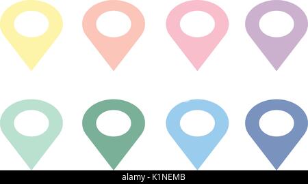 Lage rot gelb blau grün grau pink orange violett Symbol Vektor. Pin-Zeichen isoliert auf weißem Hintergrund. Navigation Karte, GPS, Richtung, Ort Stock Vektor