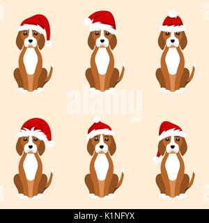 Weihnachten lustig Hunde in verschiedenen Santa Hüte Stock Vektor