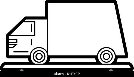 Flache Linie ungefärbt Lkw über weißen Hintergrund Vector Illustration Stock Vektor