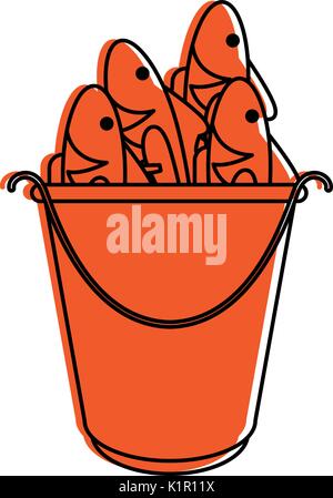 Cartoon Fisch Köder im Eimer icon image Vector Illustration Design orange Farbe Stock Vektor