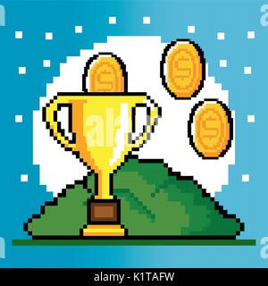 Pokal und Medaille der Video Game Thema Vector Illustration Stock Vektor