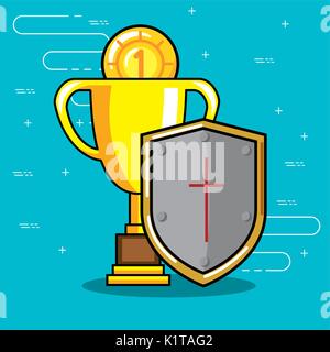 Pokal und Medaille der Video Game Thema Vector Illustration Stock Vektor