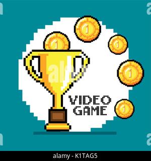 Pokal und Medaille der Video Game Thema Vector Illustration Stock Vektor