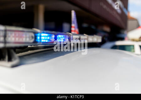 Polizei blau blinkende Led Bar auf der Oberseite des Cop car Stockfoto