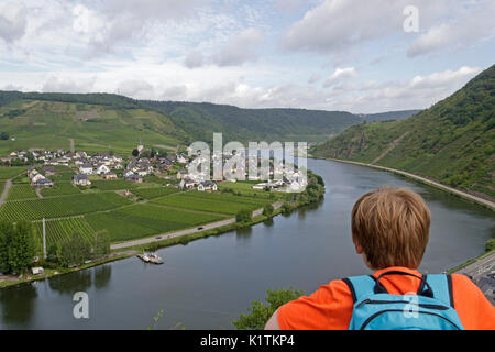 Blick über die Mosel von Ellenz-Poltersdorf vom Schloss, Beilstein, Mosel, Rheinland-Pfalz, Deutschland Stockfoto