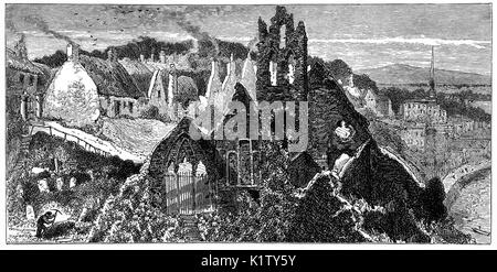 1870: Die Ruinen von St Mary's Abbey King Sitric, Viking, der König von Dublin, zweifellos erkannt, die herrliche Aussicht auf die Bucht von Howth aus dieser Lage, als er die frühesten Kirche hier in 1042 gegründet. Die Kirche wurde um 1235 durch eine Abtei ersetzt. Howth, County Dublin, Irland Stockfoto