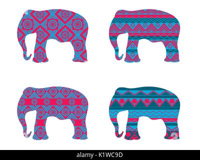 Indischer Elefant Muster. Satz von Vektor-Illustrationen. Stock Vektor