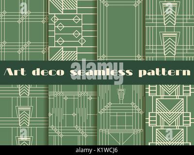 Art-Deco-seamless pattern. Art-Deco-geometrische Musterdesign. Festlegen Sie Retro-Hintergrund. Stil, 1920, 1930. Stock Vektor