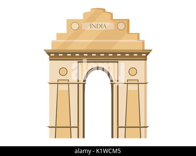 India Gate Isolation auf einem weißen Hintergrund. Symbol für Indien, New Delhi. Abbildung: in einem flachen Stil. Vektor. Stock Vektor