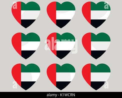 Herz mit der Flagge der Vereinigten Arabischen Emirate. Ich liebe die Vereinigten Arabischen Emirate. Vereinigte Arabische Emirate Fahne Symbol gesetzt. Vector Illustration. Stock Vektor