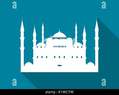 Moschee mit langen Schatten. Blaue Moschee Flachbild-Symbol. Vector Illustration. Stock Vektor