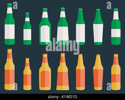 Satz von Flaschen Bier in einem flachen Stil. Vector Illustration Stock Vektor