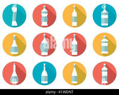 Flasche. Flasche Wasser. Flache Symbol mit langen Schatten auf weißem Hintergrund. Vector Illustration. Stock Vektor