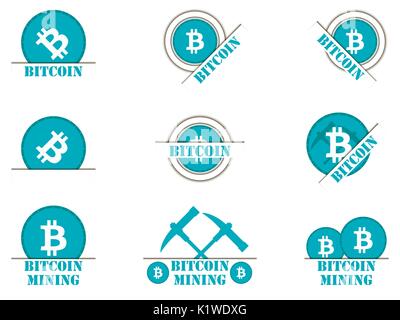 Bitcoin. Bitcoin-Symbol. Bitcoin-Mining. Satz. Stock Vektor