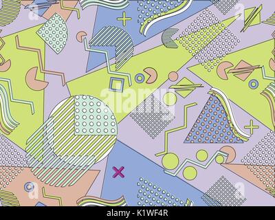 Memphis nahtlose Muster. Geometrische Elemente Memphis im Stil der 80er Jahre. Vector Illustration. Stock Vektor