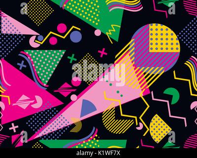 Memphis nahtlose Muster. Geometrische Elemente Memphis im Stil der 80er Jahre. Vector Illustration Stock Vektor